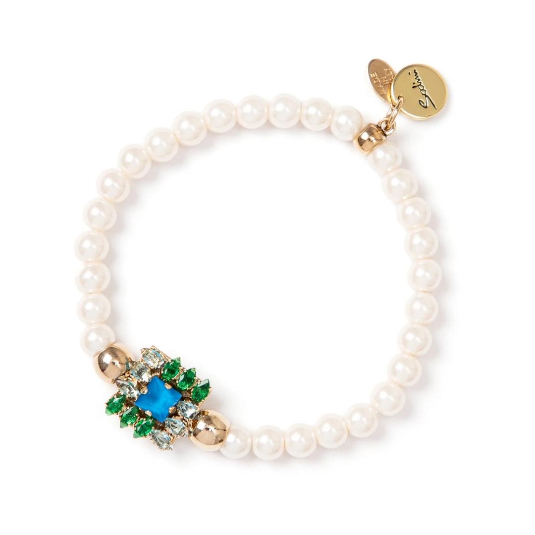 Bracciale Elastico Perle e Charm Quadrato Sirens